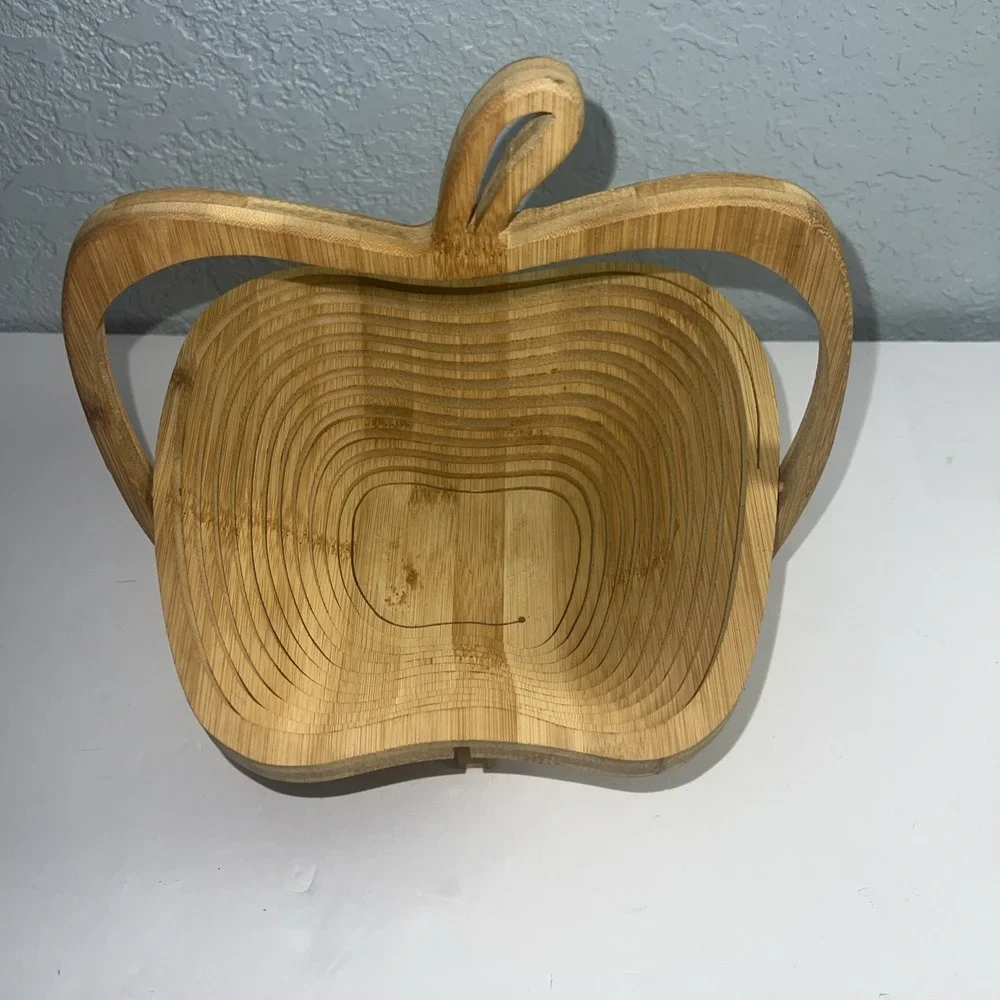 Apple Shaped Collapsible Wooden Fruit‎ Bowl Basket Trivet